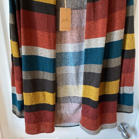 Jardin By Macris Women’s Medium Cardigan Open Front Striped NWT - Picture 5 of 11